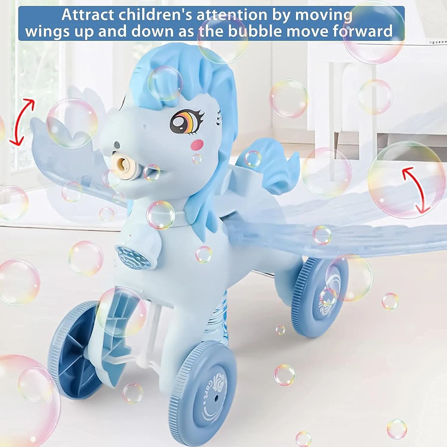 Bubble Machine Blower Blaster Lawn Mower Maker Blue Toy Fun Portable Handheld Operate Automatic Battery Electric Outdoor Summer Birthday Best Gift Light for Toddler Boy Girl Kid 1 2 3  Year Old