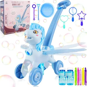 Bubble Machine Blower Blaster Lawn Mower Maker Blue Toy Fun Portable Handheld Operate Automatic Battery Electric Outdoor Summer Birthday Best Gift Light for Toddler Boy Girl Kid 1 2 3  Year Old