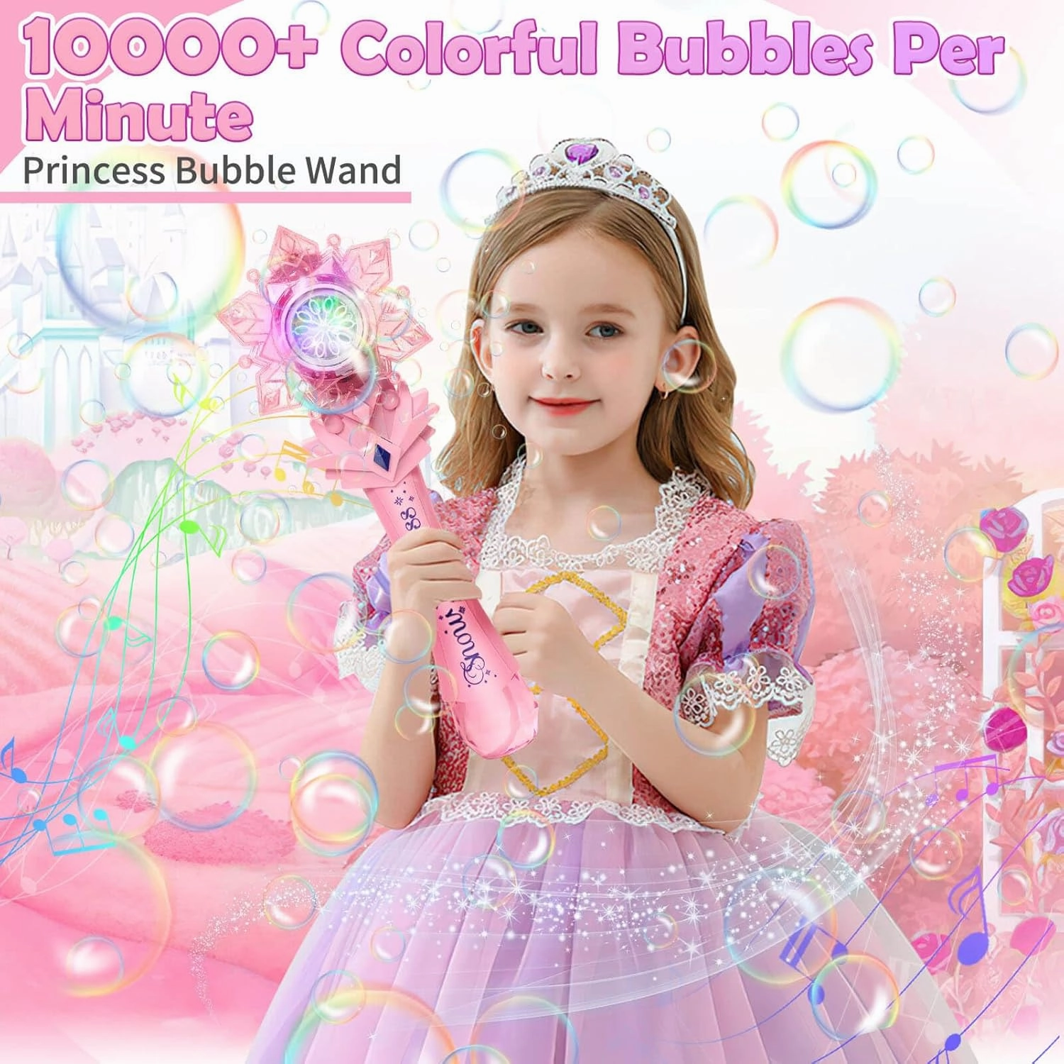 Bubble Wands Toys for 4 Year Old Girls: Princess Wand Gifts for 3 Year Old Girl Handheld Bubble Machine for Kids Birthday Gift for 3 Year Old Girl Toys for 3 4 5 6 Year Old Girls, Pink