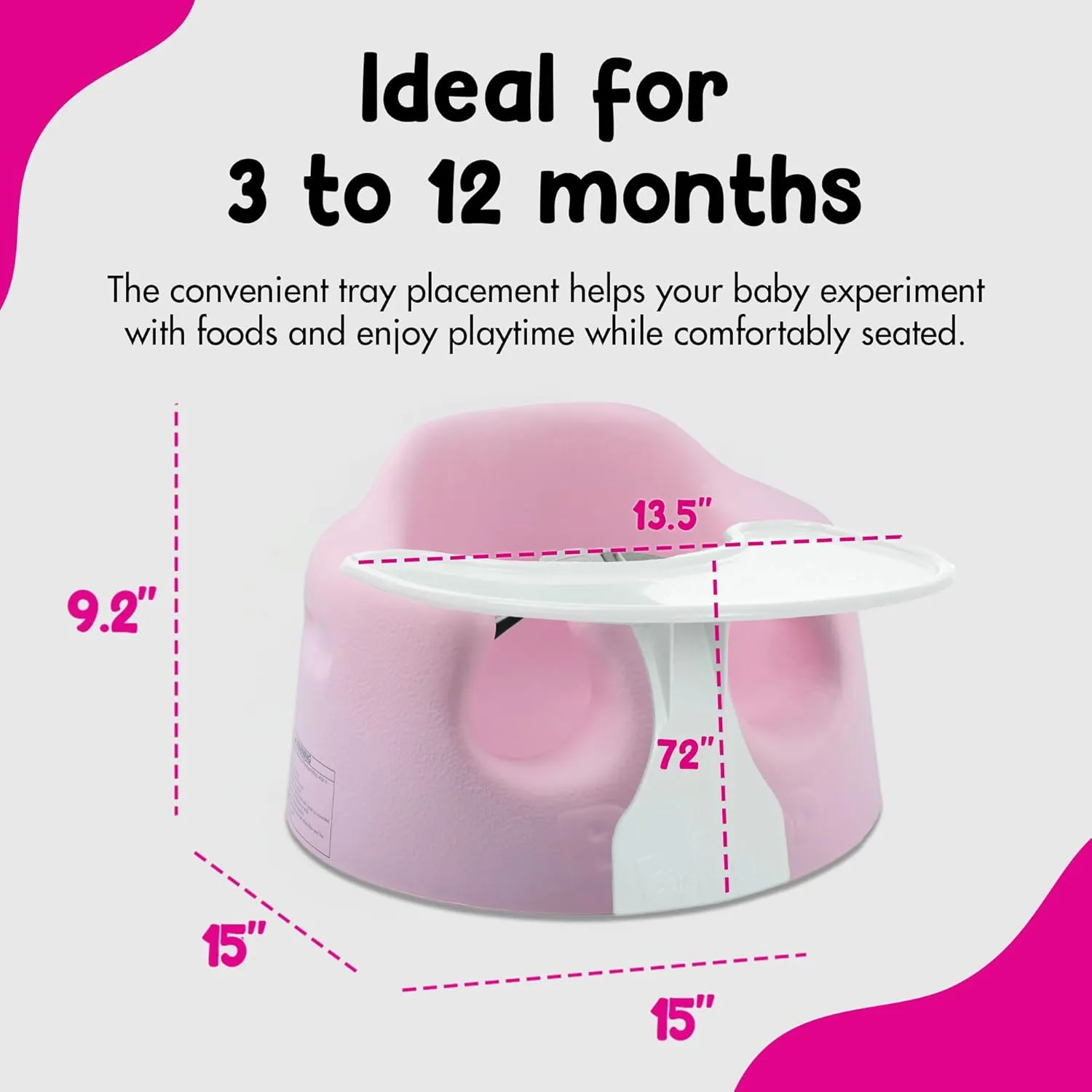 Bumbo Baby Floor Seat, Soft and Supportive Booster Chair with Harness and Tray, Pink