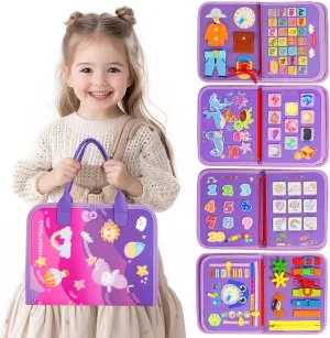 Busy Board for Toddlers 1-3, Montessori Busy Book Toys, Quiet Book Learning Toddler Toys for 1 2 3 4 Year Old Girl Birthday Gifts (Busy Book)