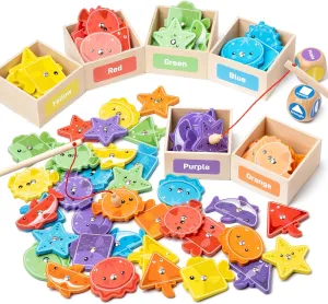 Busy edition Montessori Toys for Toddlers 1-3, Wooden Magnetic Fishing Games for Kids 3-5, Color Sorting Educational Toy for 3  Year Old Boys Girls, Preschool Learning Toys for Toddlers 2-4 Years
