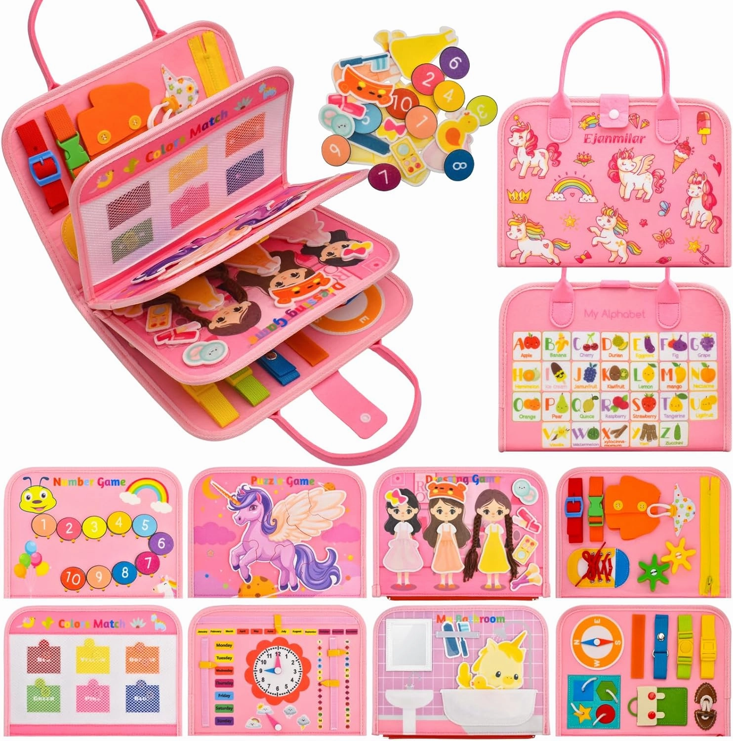 Busy Book for Toddlers 1-3, Montessori Toys Busy Board for 1 2 3 4 Year Old Girl Birthday Gift Educational Learning Quiet Activity Book Airplane Car Travel Toys for Tollders Kids 1- 3