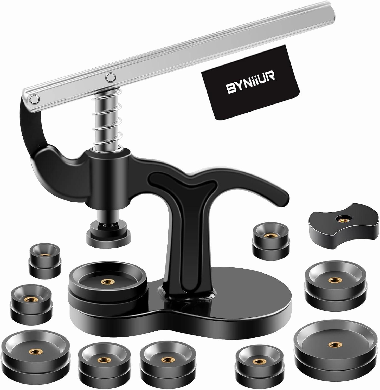 BYNIIUR Watch Press Tool, Watch Back Press Tool, Watch Case Back Press with 18mm-50mm Fitting Dies, Watch Back Closer Watch Press Kit Watch Case Press Closer Watch Battery Replacement Kit with Press