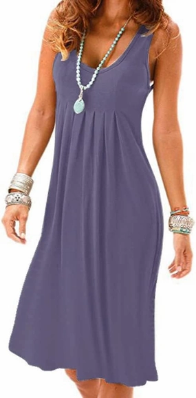 Camisunny Women Casual Loose Tank Dresses Sleeveless Beach Vacation Dress Swing Pleated U Neck Fashion Soft