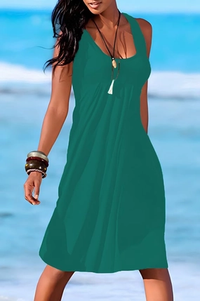 Camisunny Women Casual Loose Tank Dresses Sleeveless Beach Vacation Dress Swing Pleated U Neck Fashion Soft