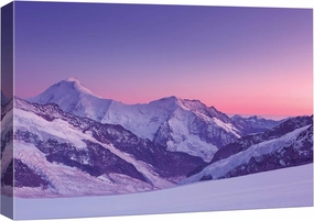 Canvas Print Wall Art A Pink and Purple Sunset Over Snowy Mountains Nature Wilderness Photography Modern Art Rustic Scenic Colorful Multicolor for Living Room, Bedroom, Office - 24"x36"