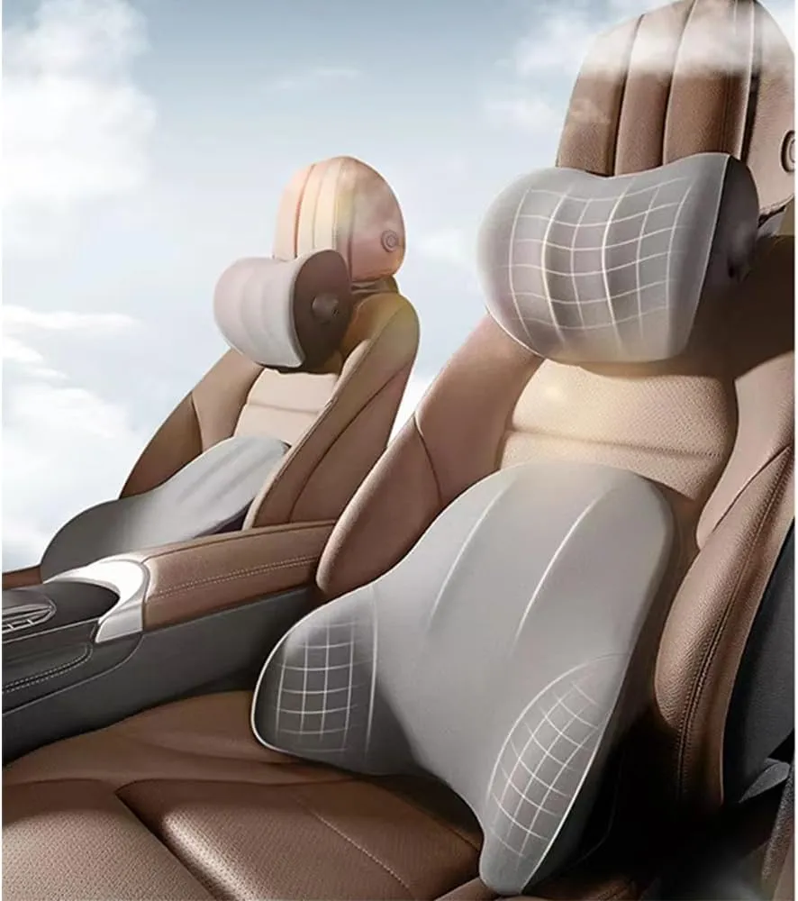 Car Neck Pillow Lumbar Support for Suzuki Vitra 2014-2019 Firm Comfortable Adjustable Removable Breathable Soft Memory Foam Relieve Body Pain,Brown-C