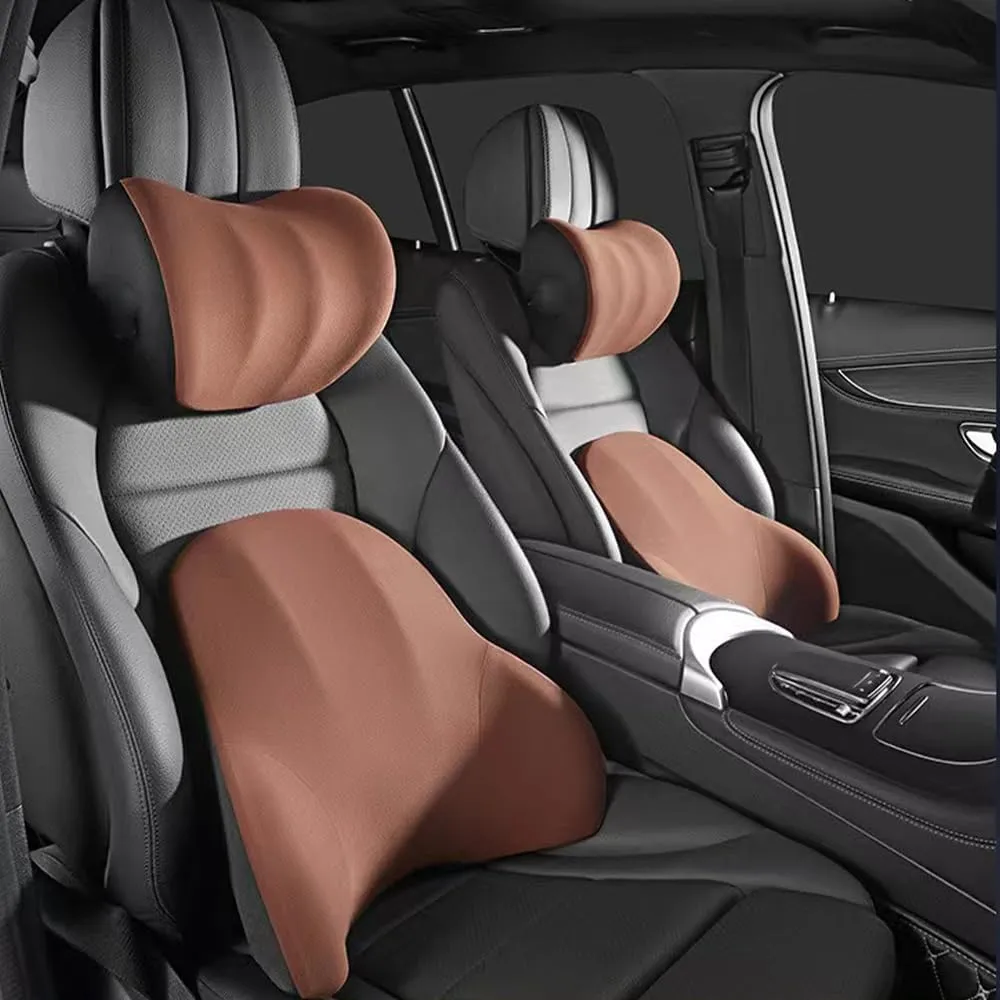 Car Neck Pillow Lumbar Support for Suzuki Vitra 2014-2019 Firm Comfortable Adjustable Removable Breathable Soft Memory Foam Relieve Body Pain,Brown-C