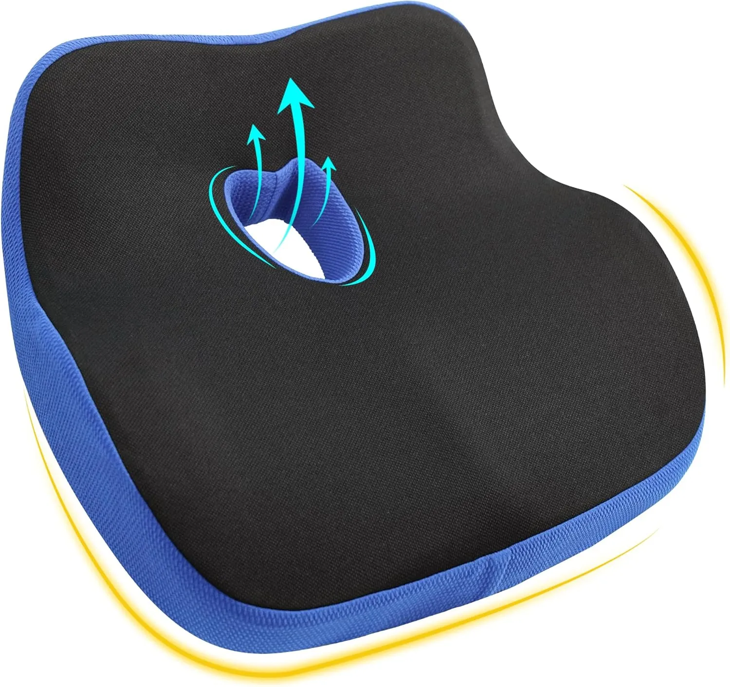 Car Seat Cushion, Ergonomic Memory Foam Butt Cushion for Sciatica Pain Relief, Adult Booster Seat for Short People, Car Pillow for Driving, Truck, Office, Wheelchair - Black&Blue