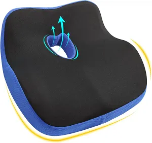 Car Seat Cushion, Ergonomic Memory Foam Butt Cushion for Sciatica Pain Relief, Adult Booster Seat for Short People, Car Pillow for Driving, Truck, Office, Wheelchair - Black&Blue