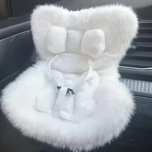 Car Seat for Dolls with Soft Furry Cushion & Air Vent Clip, Desktop Stand Accessories - Adjustable Safety Strap, Cute Car Ornament Gift for Blind Box Fans and Collectors (White)
