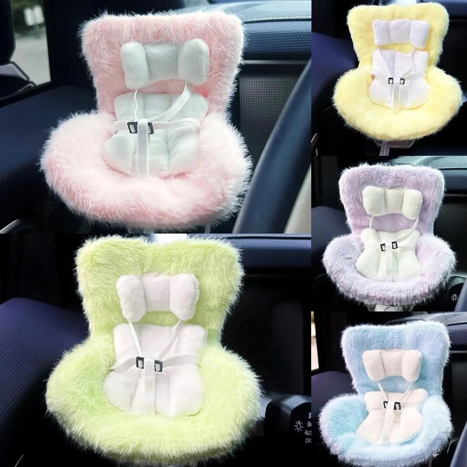 Car Seat for Labubu Dolls with Soft Furry Cushion, Air Vent Clip and Desktop Stand, Cute and Functional Car Ornament for Labubu Fans and Doll Collectors (Pink)