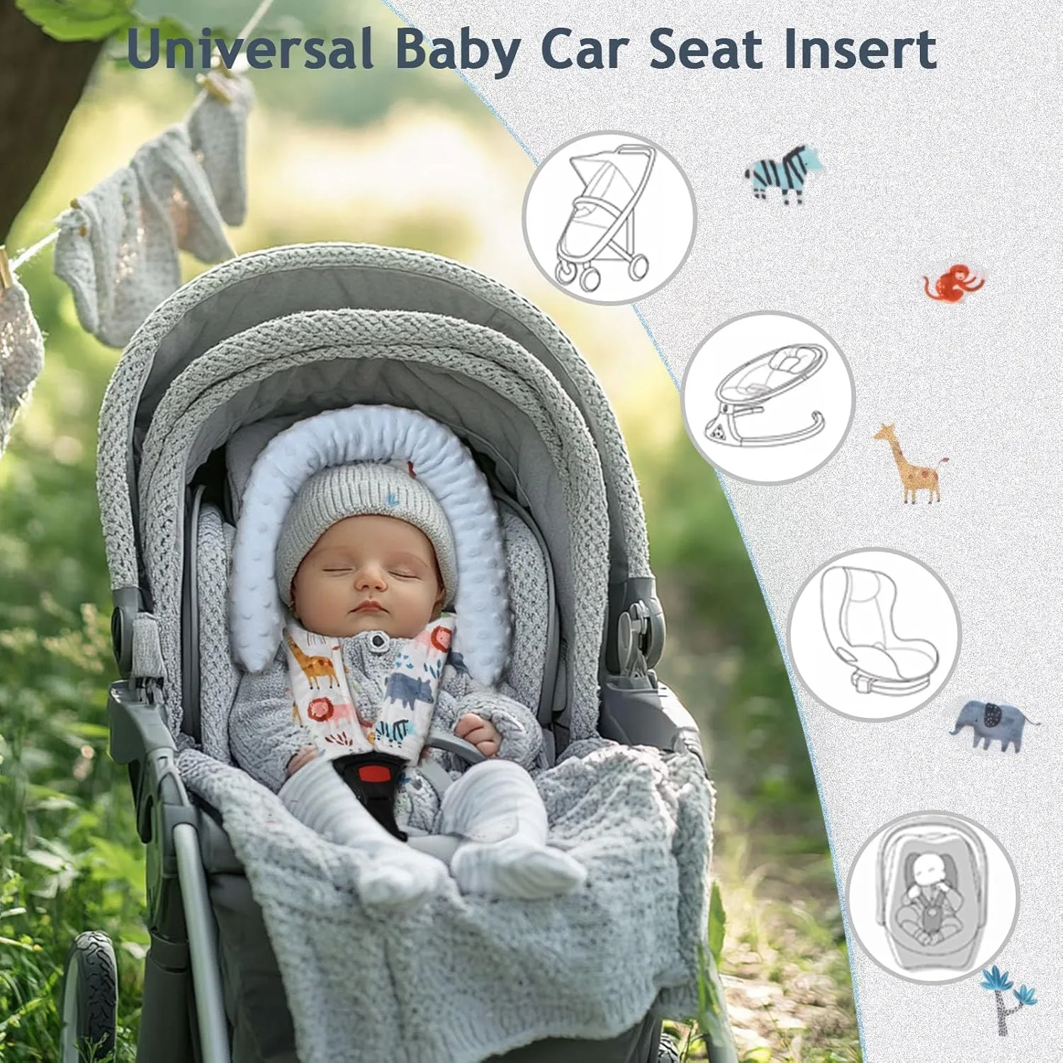 Car Seat Head Support Infant & Strap Covers, Infant Car Seat Insert for Newborn, Soft Minky Dot Baby Car Seat Cushion for Strollers, Swings, Bouncers