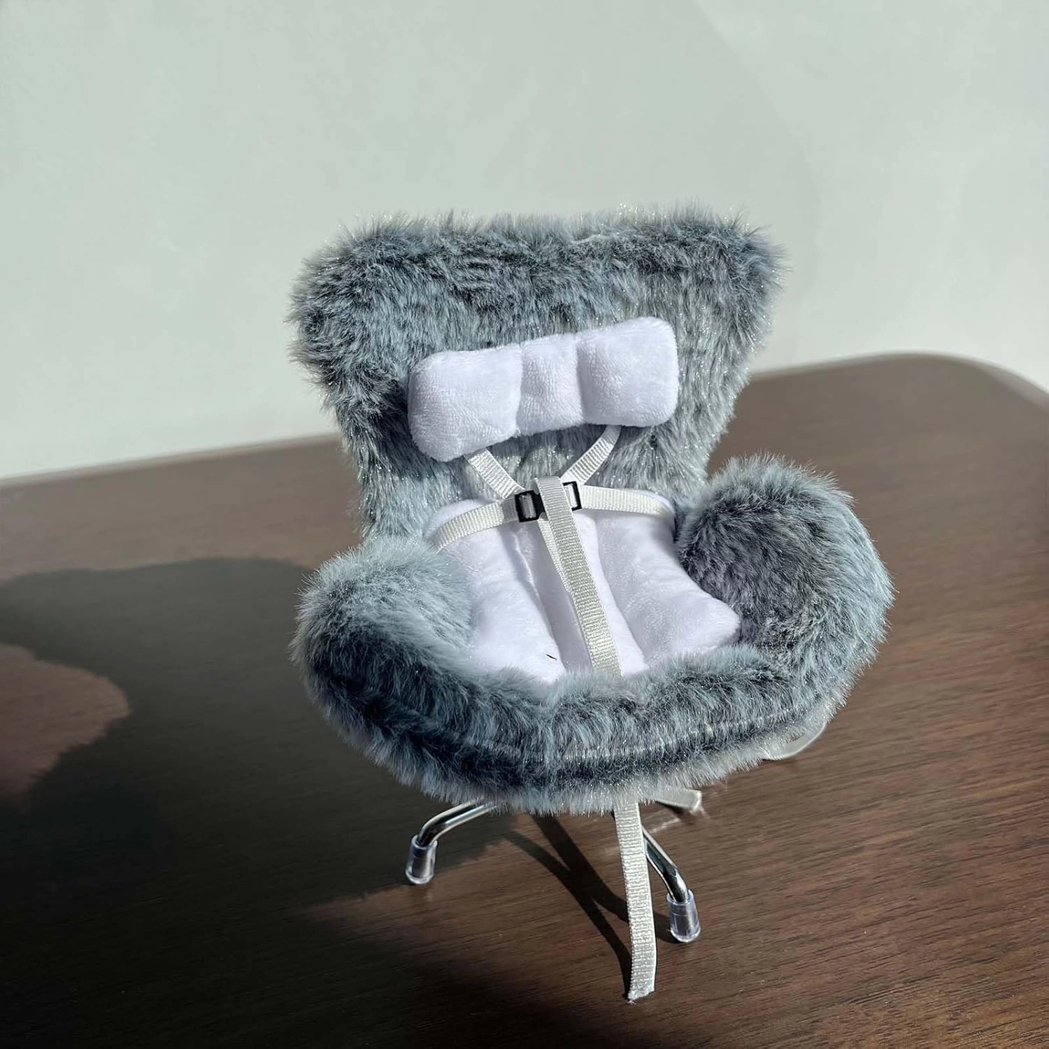 Car Decorations,Car Seat for Dolls with Soft Furry Cushion,Have a Seat Clips onto Car Air Vent, Includes Seat Leg for Desktop Display Grey