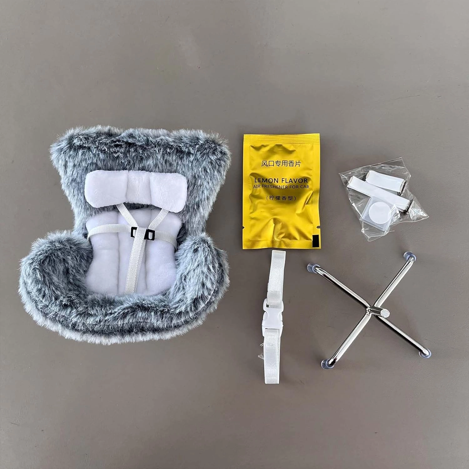 Car Decorations,Car Seat for Dolls with Soft Furry Cushion,Have a Seat Clips onto Car Air Vent, Includes Seat Leg for Desktop Display Grey