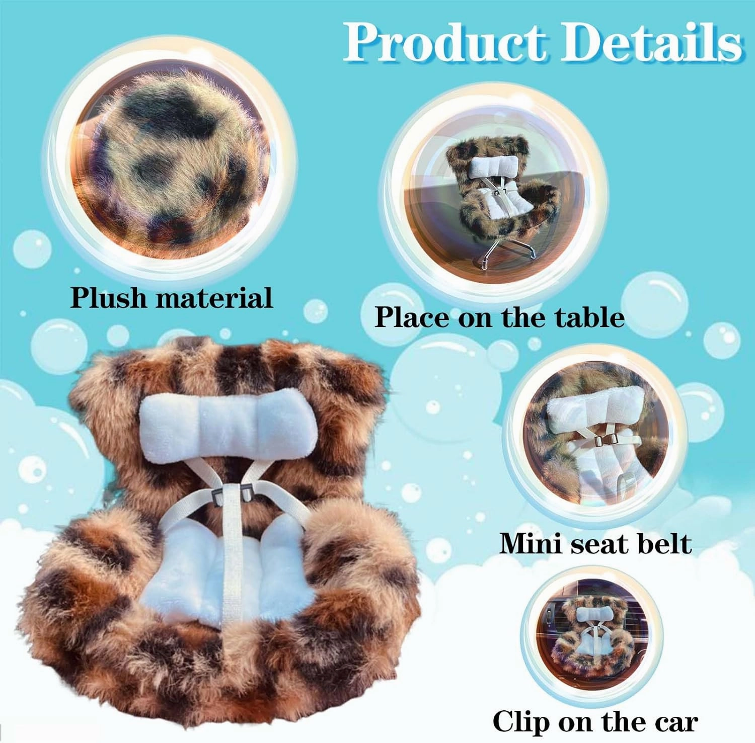 Car Decorations,Car Seat for Dolls with Soft Furry Cushion,Have a Seat Clips onto Car Air Vent, Includes Seat Leg for Desktop Display Grey