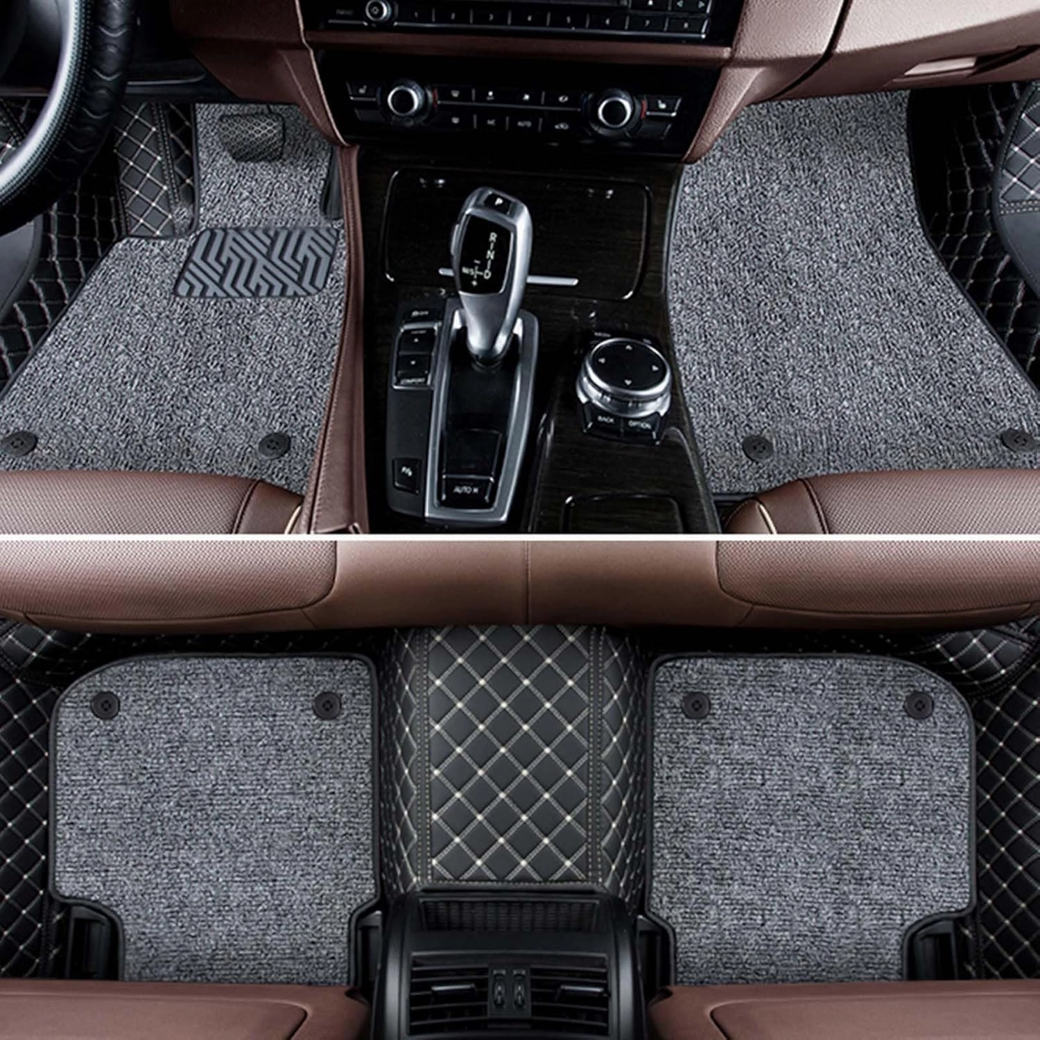 Car Floor Mats for Fit/Jazz 1.Generation (GD) 2004 2005 2006 2007, Double Layer Car Carpets All-Weather Non-Slip Full Set Protection Floor Liner,Black Gray Loop