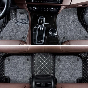 Car Floor Mats for Fit/Jazz 1.Generation (GD) 2004 2005 2006 2007, Double Layer Car Carpets All-Weather Non-Slip Full Set Protection Floor Liner,Black Gray Loop
