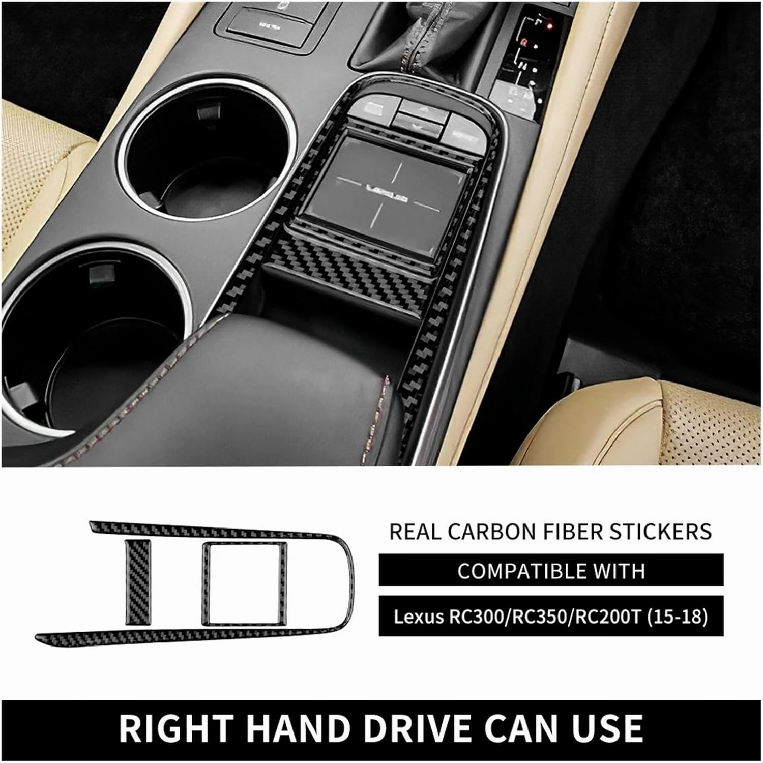 Car Gear Navigation Control Sticker Compatible for Lexus RC300 RC350 RC200T 2015 2016 2017 LHD RHD Real Soft Carbon Fiber Car Styling Interior Accessories(for RHD Black)