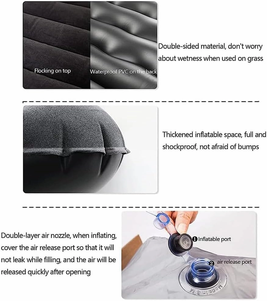 Car Inflatable Mattress for Jeep Grand Cherokee 2022 2023 2024 Rear Trunk Air Cushion Camping Travel Folding Self Inflating Sleeping Pad Back Seat Air Mattresses,Black