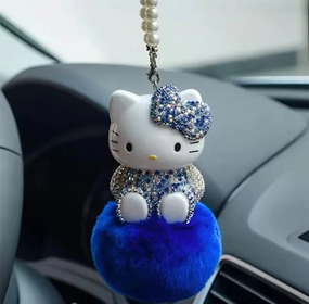 CAR MIRROR HANGING ACCESSORIES, CAT CUTE CAR ACCESSORIES HANGING ORNAMENT REARVIEW MIRROR CHARMS CAR DECOR INTERIOR DECORATIONS BLUE