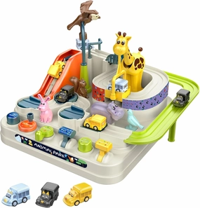 Car Rescue Adventure Toys for Boys - Race Tracks with Zoo Ramp & 3 Mini Cars for 3-6 Year Olds