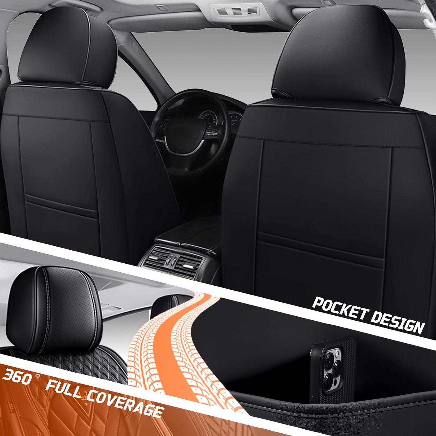 Car Seat Covers Fit for Honda Pilot 2003-2025,2 Seat Comfort Non-Slip Seat Cover Airbag Compatible,Waterproof Leather Seat Covers(Standard 2 Seat,Black)