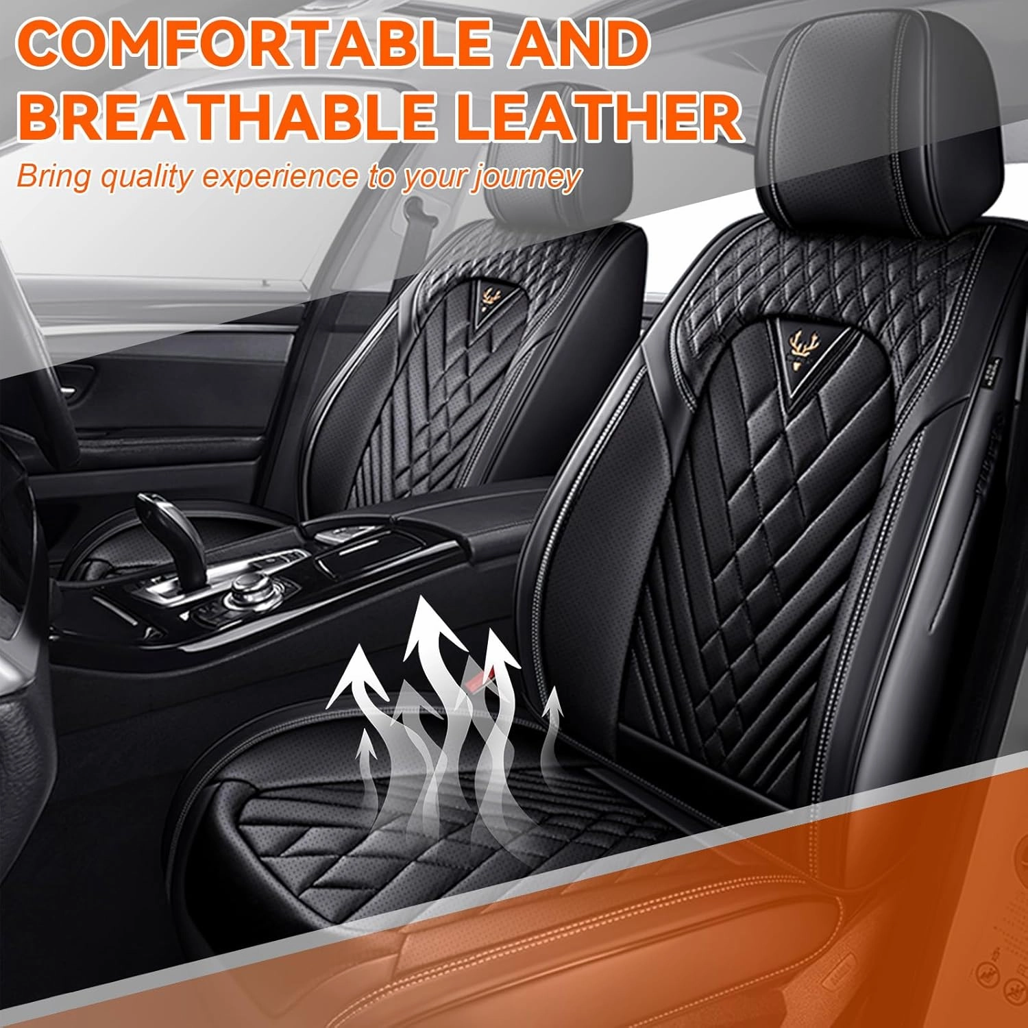 Car Seat Covers Fit for Honda Pilot 2003-2025,2 Seat Comfort Non-Slip Seat Cover Airbag Compatible,Waterproof Leather Seat Covers(Standard 2 Seat,Black)