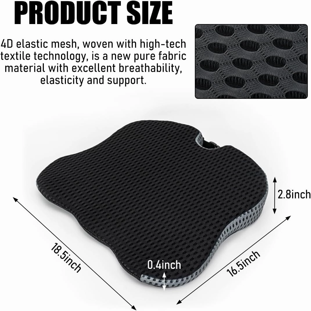 Car Seat Cushion, Soft Memory Foam Auto Cushion, Comfortable & Breathable Automotive Front Seat Buttom Cushion Pad, Universal Vehicle Truck SUV Van Car Accessories (Black, 4D)