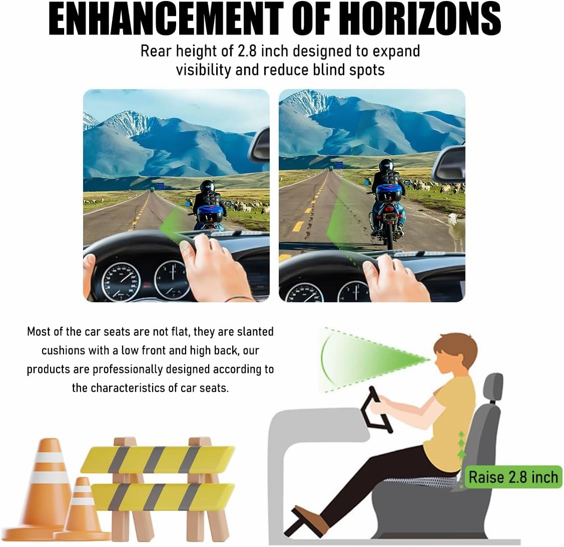 Car Seat Cushion, Soft Memory Foam Auto Cushion, Comfortable & Breathable Automotive Front Seat Buttom Cushion Pad, Universal Vehicle Truck SUV Van Car Accessories (Black, 4D)