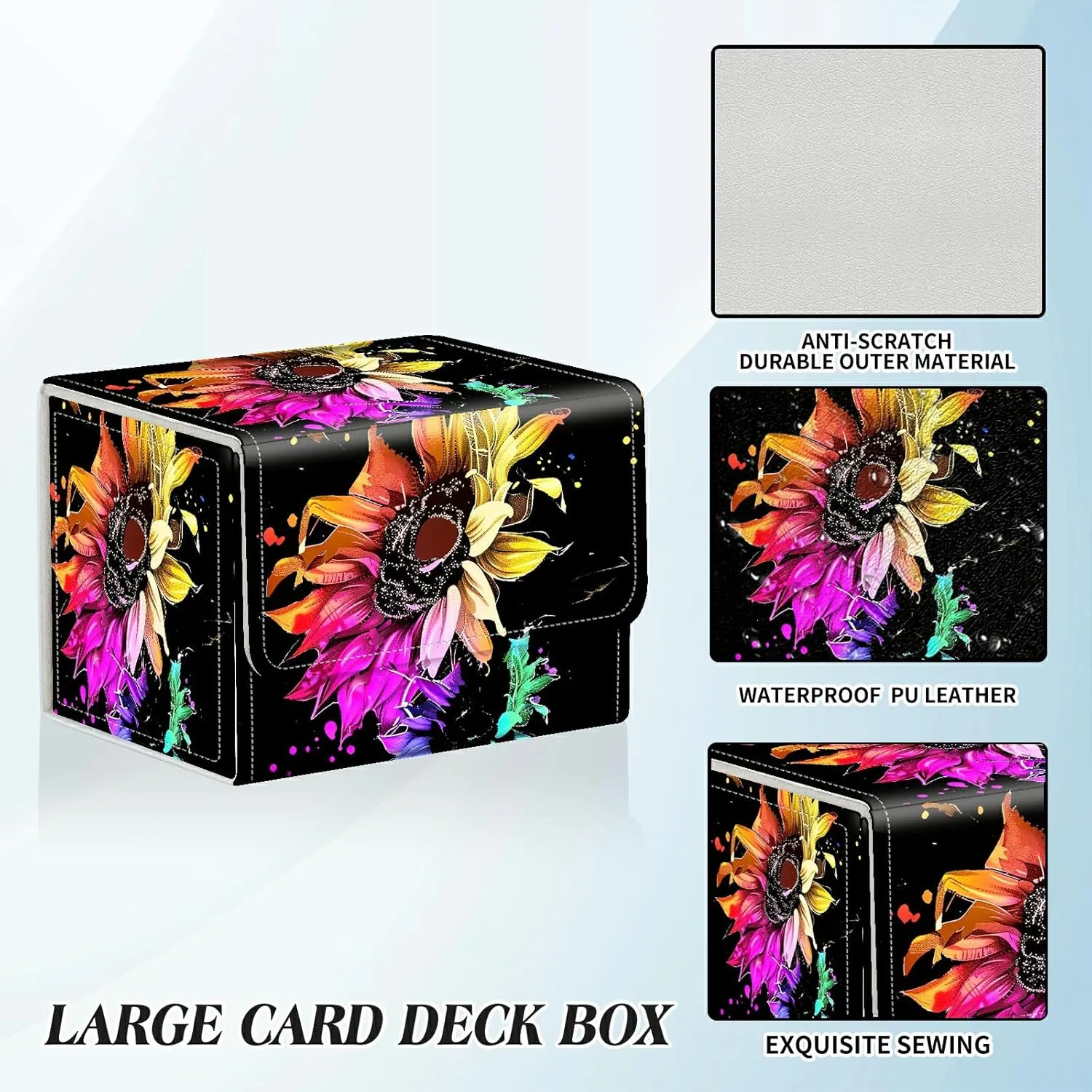 Card Commander Deck Box for Trading Cards Storage Box with Strong Magnet Magic Premium Gathering Deck Box Cover for TCG CCG Magic Cards,Colorful Sunflowers
