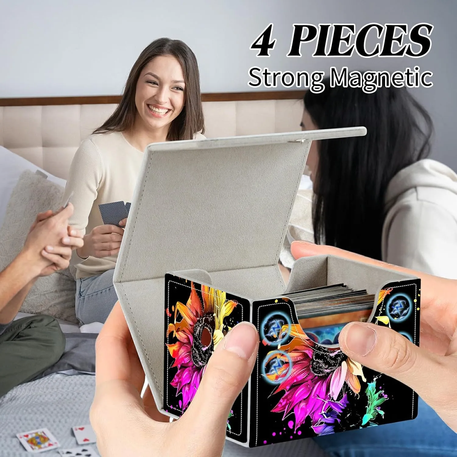 Card Commander Deck Box for Trading Cards Storage Box with Strong Magnet Magic Premium Gathering Deck Box Cover for TCG CCG Magic Cards,Colorful Sunflowers