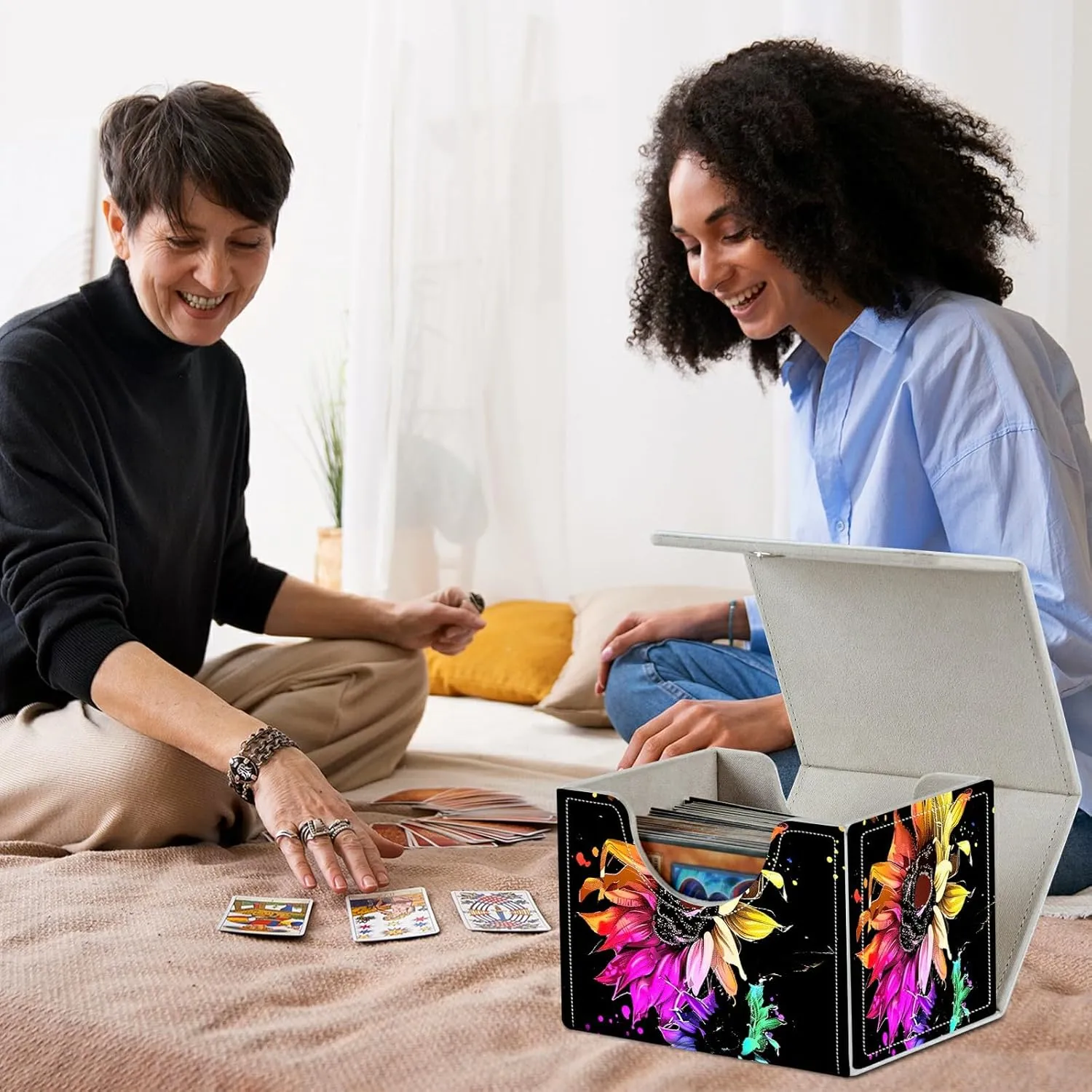 Card Commander Deck Box for Trading Cards Storage Box with Strong Magnet Magic Premium Gathering Deck Box Cover for TCG CCG Magic Cards,Colorful Sunflowers