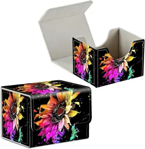 Card Commander Deck Box for Trading Cards Storage Box with Strong Magnet Magic Premium Gathering Deck Box Cover for TCG CCG Magic Cards,Colorful Sunflowers