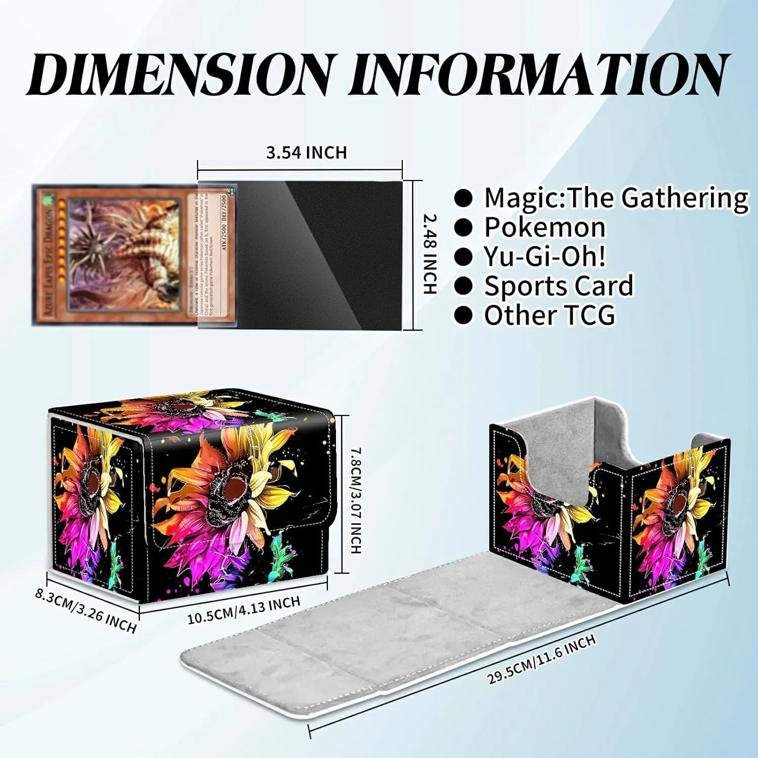 Card Commander Deck Box for Trading Cards Storage Box with Strong Magnet Magic Premium Gathering Deck Box Cover for TCG CCG Magic Cards,Colorful Sunflowers