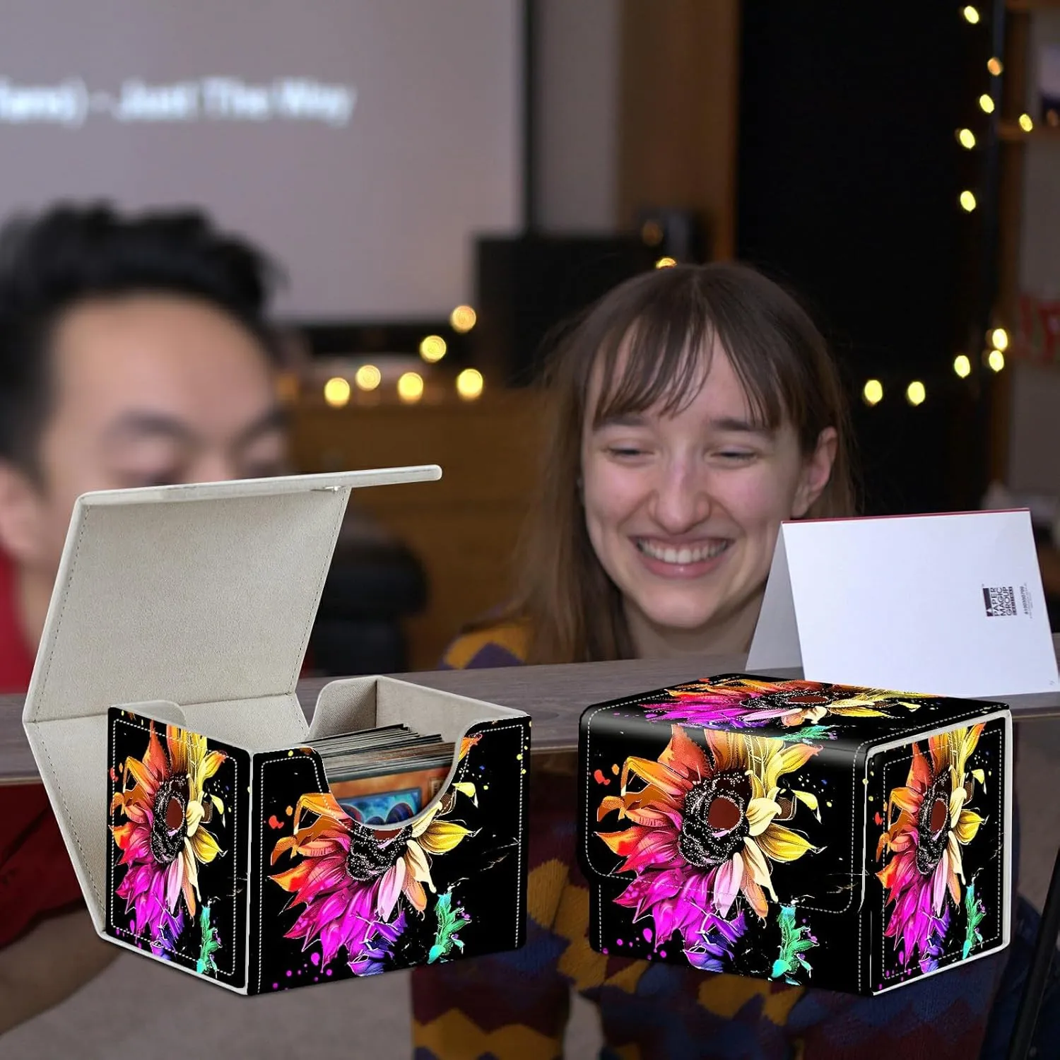 Card Commander Deck Box for Trading Cards Storage Box with Strong Magnet Magic Premium Gathering Deck Box Cover for TCG CCG Magic Cards,Colorful Sunflowers