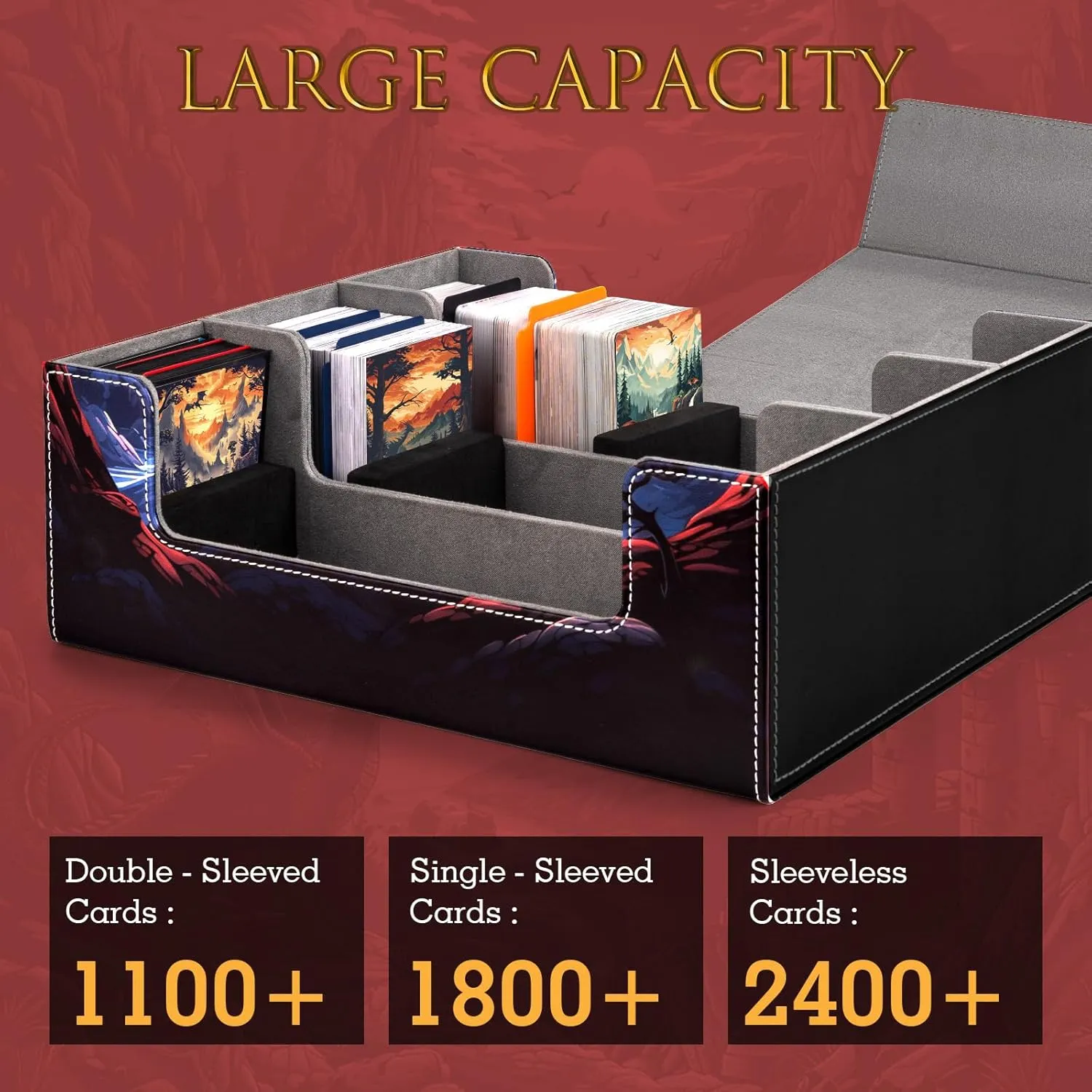 Card Deck Box compatible with MTG Card - Holds 1800  Cards, Card Deck Case, Card Storage Box fits TCG/PTCG/YGO Cards and Sport Cards with 10 Dividers - Warrior's Quest