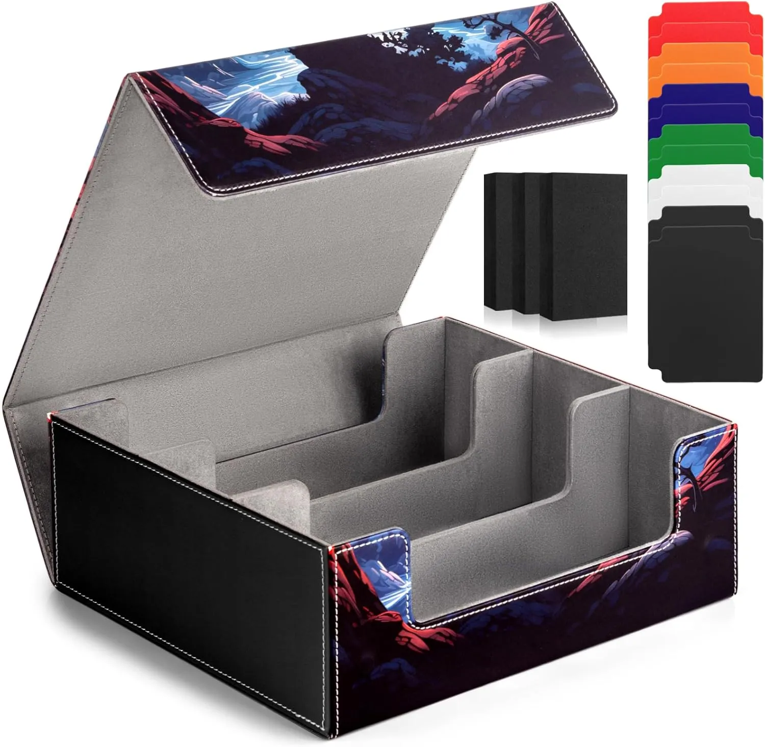 Card Deck Box compatible with MTG Card - Holds 1800  Cards, Card Deck Case, Card Storage Box fits TCG/PTCG/YGO Cards and Sport Cards with 10 Dividers - Warrior's Quest