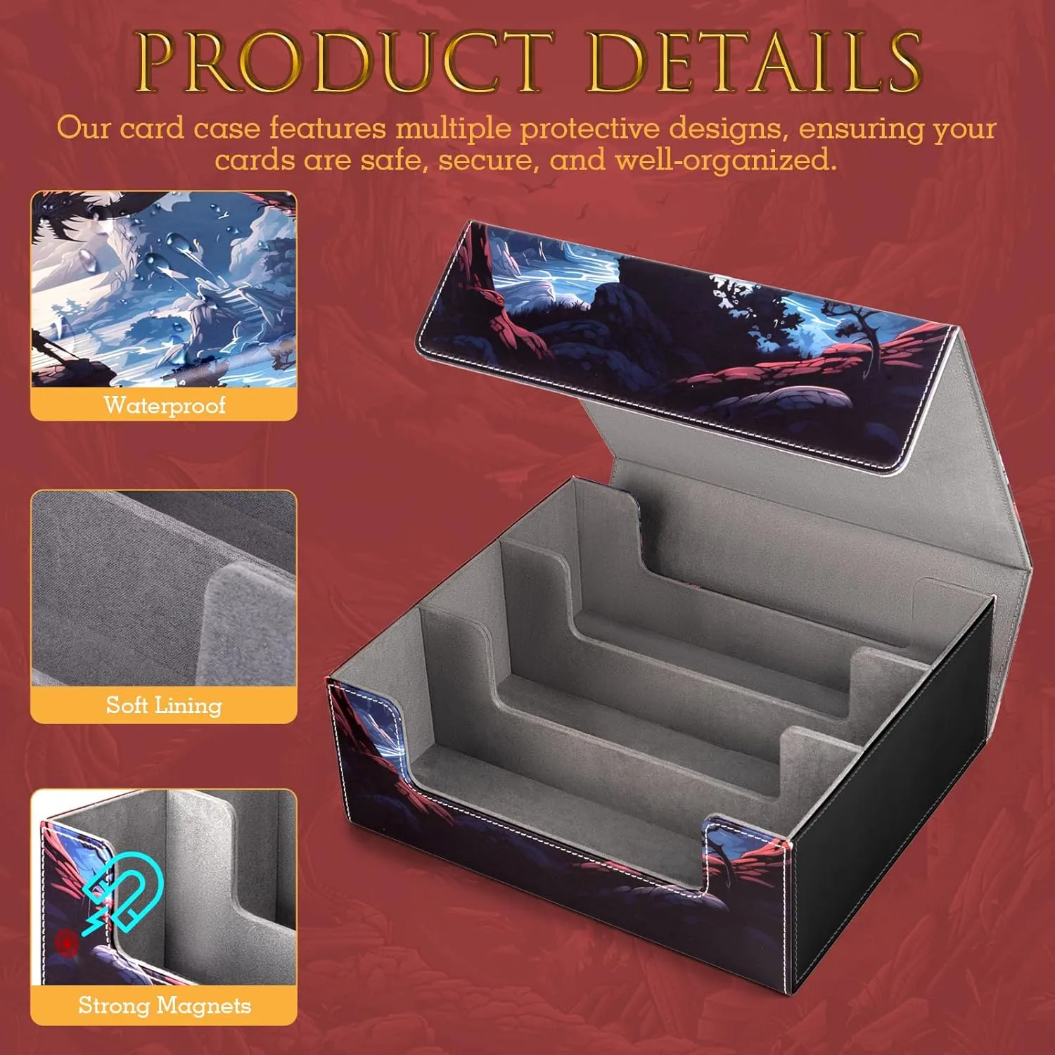 Card Deck Box compatible with MTG Card - Holds 1800  Cards, Card Deck Case, Card Storage Box fits TCG/PTCG/YGO Cards and Sport Cards with 10 Dividers - Warrior's Quest