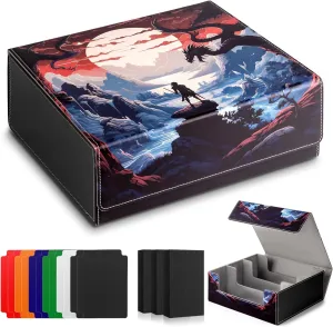 Card Deck Box compatible with MTG Card - Holds 1800  Cards, Card Deck Case, Card Storage Box fits TCG/PTCG/YGO Cards and Sport Cards with 10 Dividers - Warrior's Quest