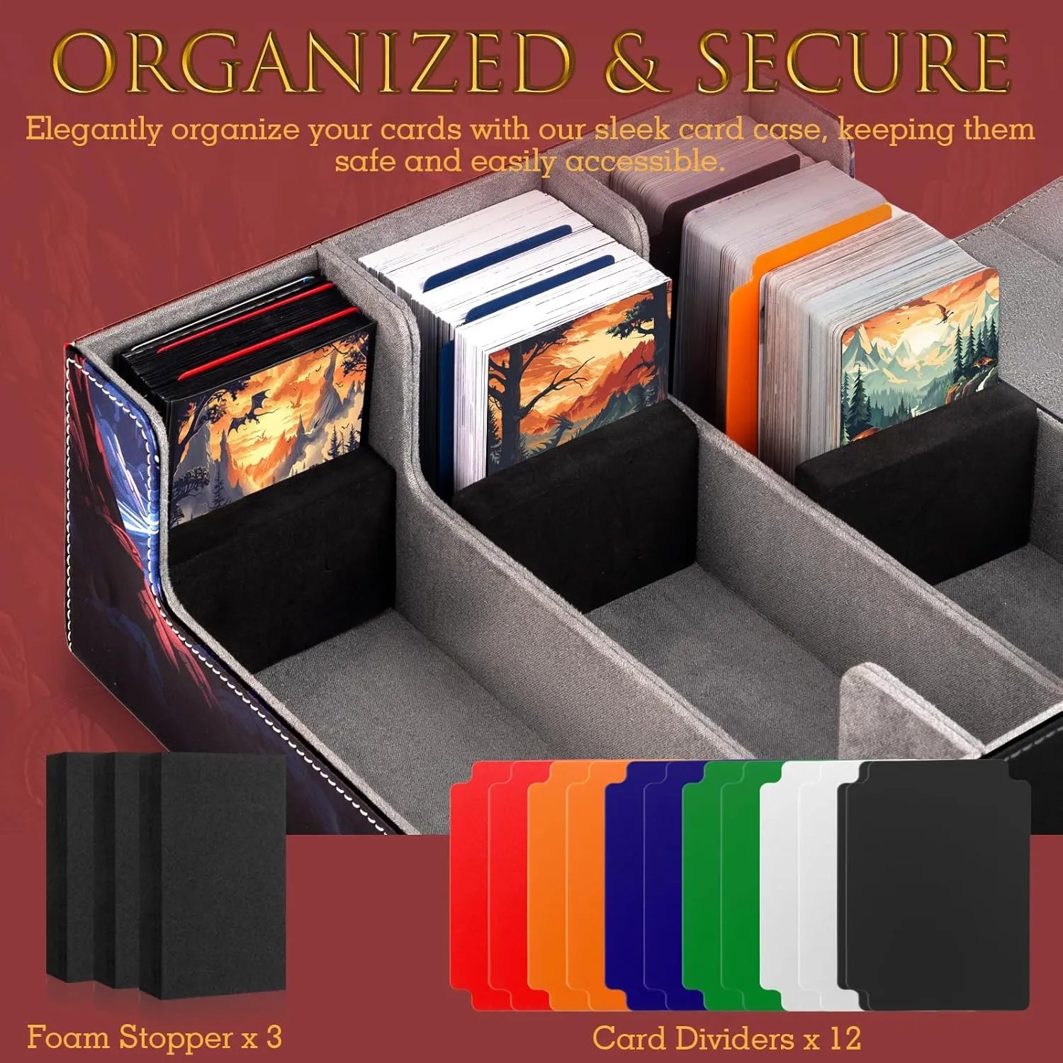 Card Deck Box compatible with MTG Card - Holds 1800  Cards, Card Deck Case, Card Storage Box fits TCG/PTCG/YGO Cards and Sport Cards with 10 Dividers - Warrior's Quest