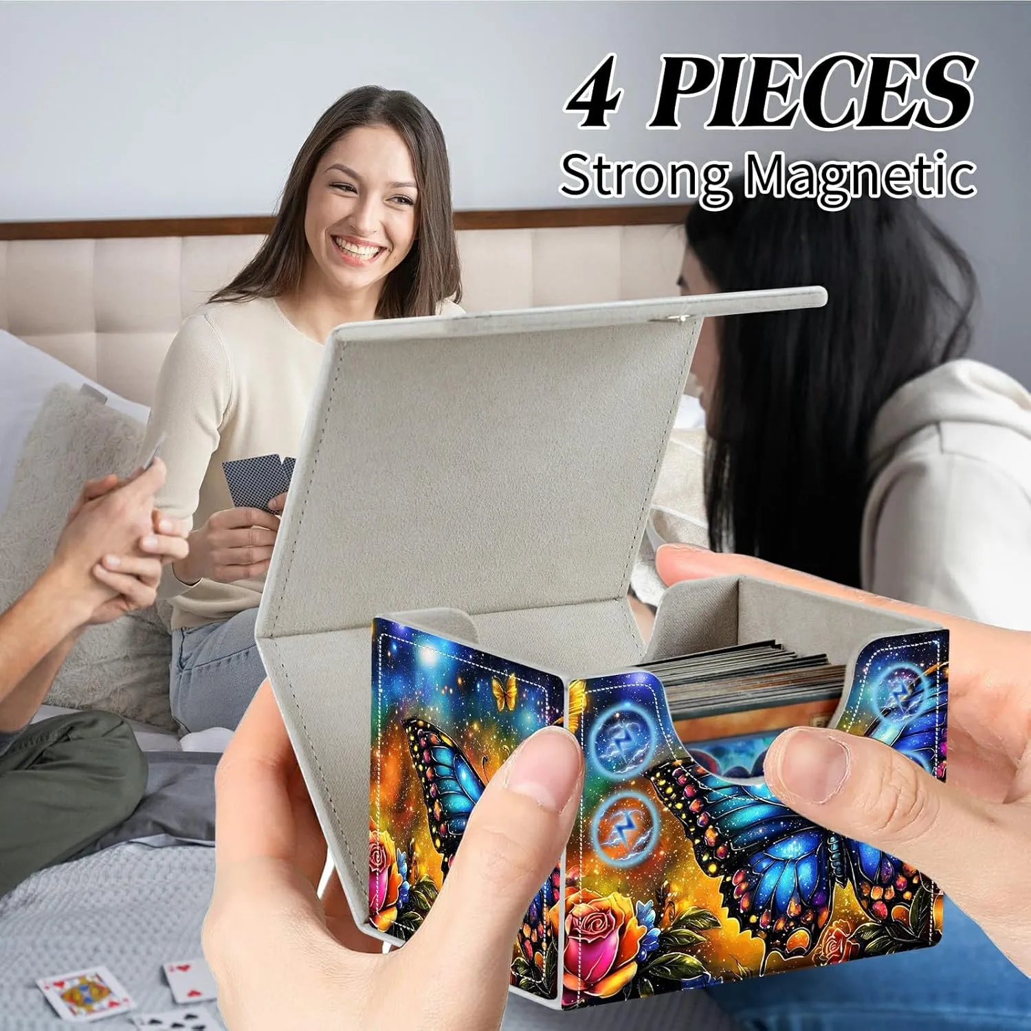Card Deck Box for Trading Cards Commander Deck Box Card Storage Box with Strong Magnet Magic Premium Gathering Deck Box Cover for TCG CCG Magic Cards,Colorful Roses And Butterflies