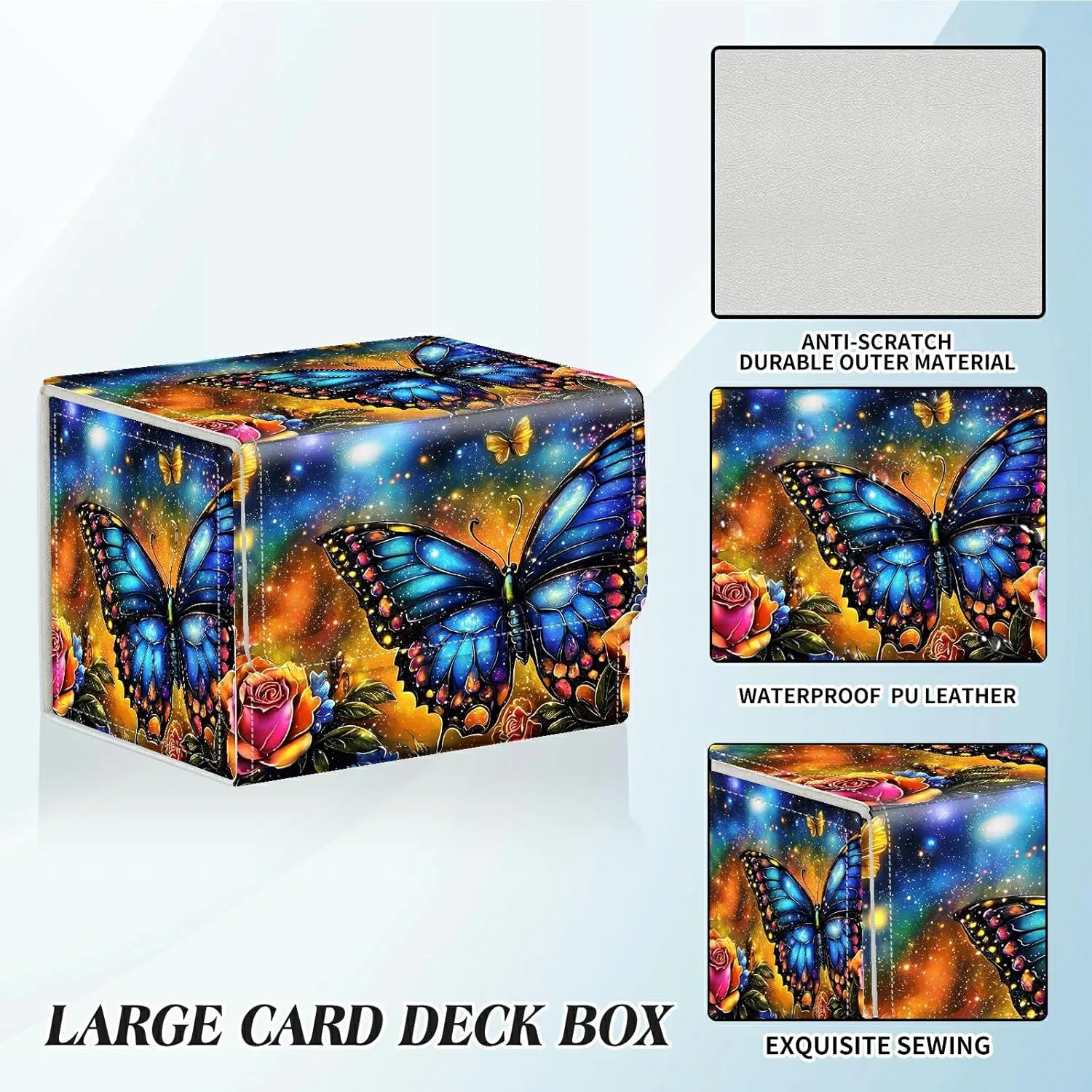 Card Deck Box for Trading Cards Commander Deck Box Card Storage Box with Strong Magnet Magic Premium Gathering Deck Box Cover for TCG CCG Magic Cards,Colorful Roses And Butterflies