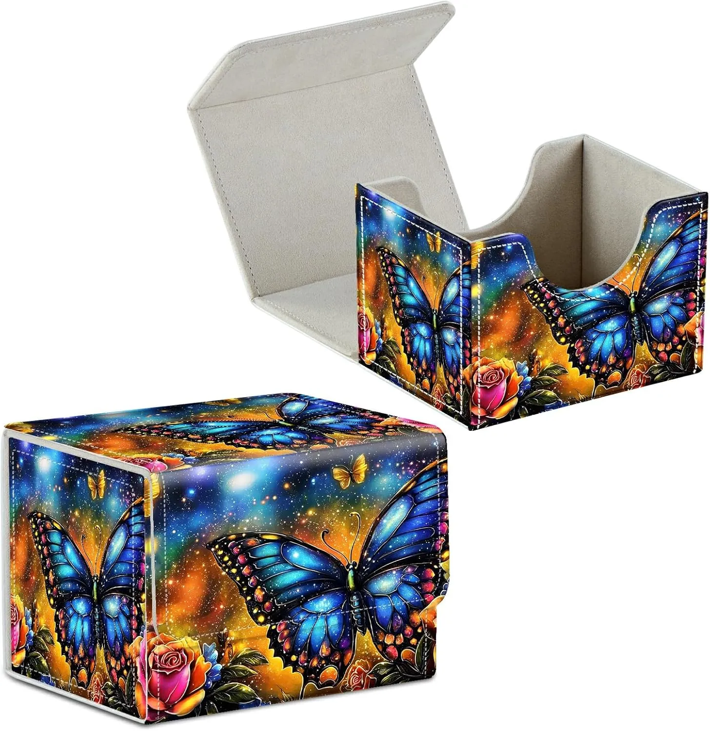 Card Deck Box for Trading Cards Commander Deck Box Card Storage Box with Strong Magnet Magic Premium Gathering Deck Box Cover for TCG CCG Magic Cards,Colorful Roses And Butterflies
