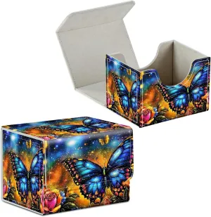 Card Deck Box for Trading Cards Commander Deck Box Card Storage Box with Strong Magnet Magic Premium Gathering Deck Box Cover for TCG CCG Magic Cards,Colorful Roses And Butterflies
