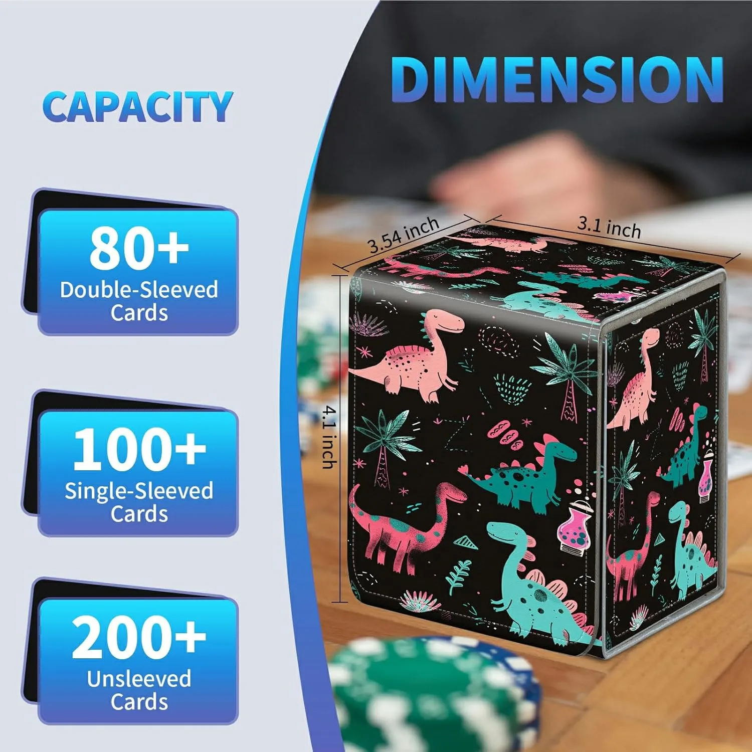 Card Deck Box for Trading Cards, MTG Commander Deck Box Fits 100  Single Sleeved Cards, Leather Magnetic Card Storage Box for YuGiOh TCG CCG Cards, Dinosaur Palm