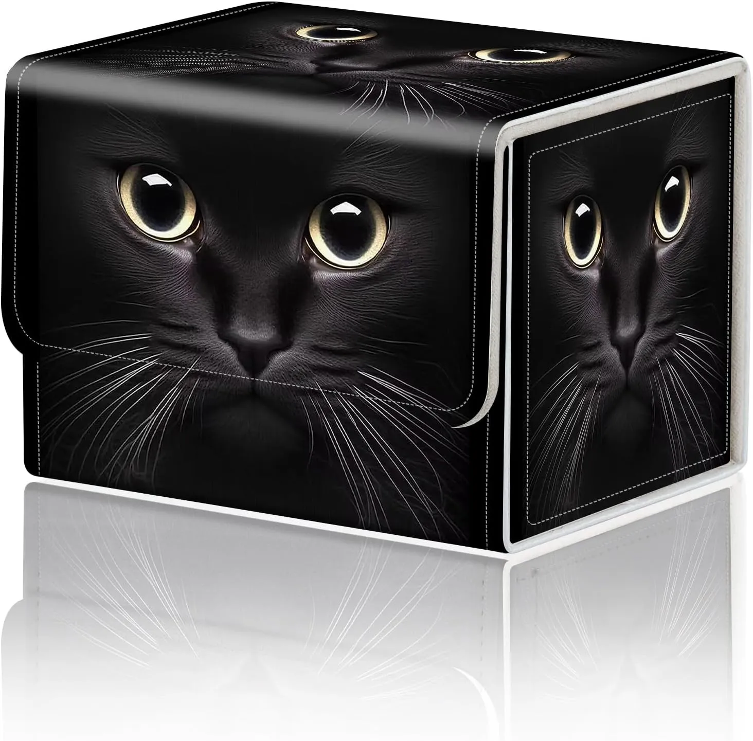 Card Game Storage Box TCG Deck Box MTG Card Box Organizer Trading Card Case Commander Deck Box TCG Card Storage Box Magnetic Closure Creative Pattern Up to 200 Cards, Cute Black Cat With Big Eyes
