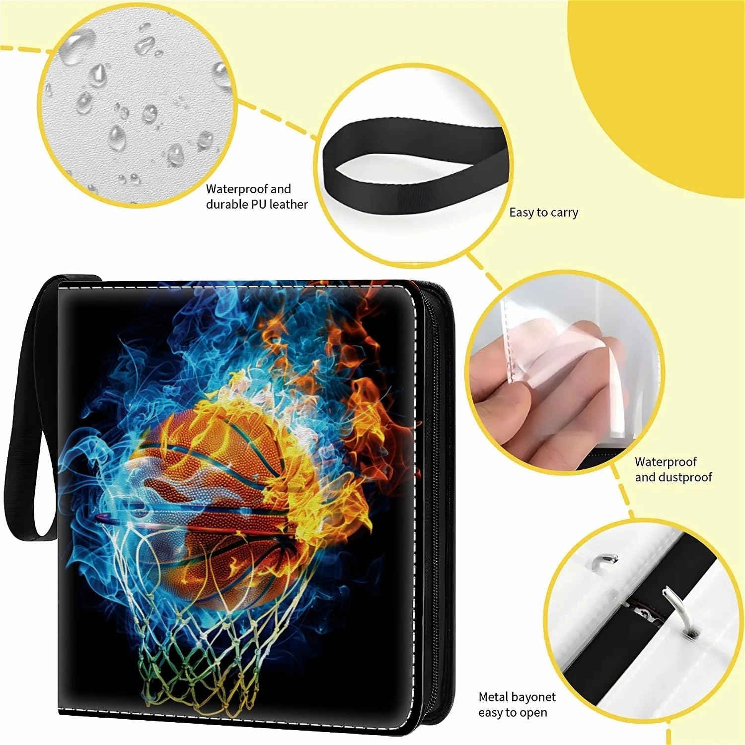 Card Binder 900 Pockets, 50 Sleeves Large Binder Trading Cards Holder 9 Pocket, Storage Organizer, Album Folder Case Protector Collector Gift Blue Red Flame Basketball Hoop Net