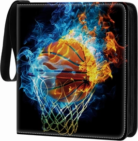 Card Binder 900 Pockets, 50 Sleeves Large Binder Trading Cards Holder 9 Pocket, Storage Organizer, Album Folder Case Protector Collector Gift Blue Red Flame Basketball Hoop Net
